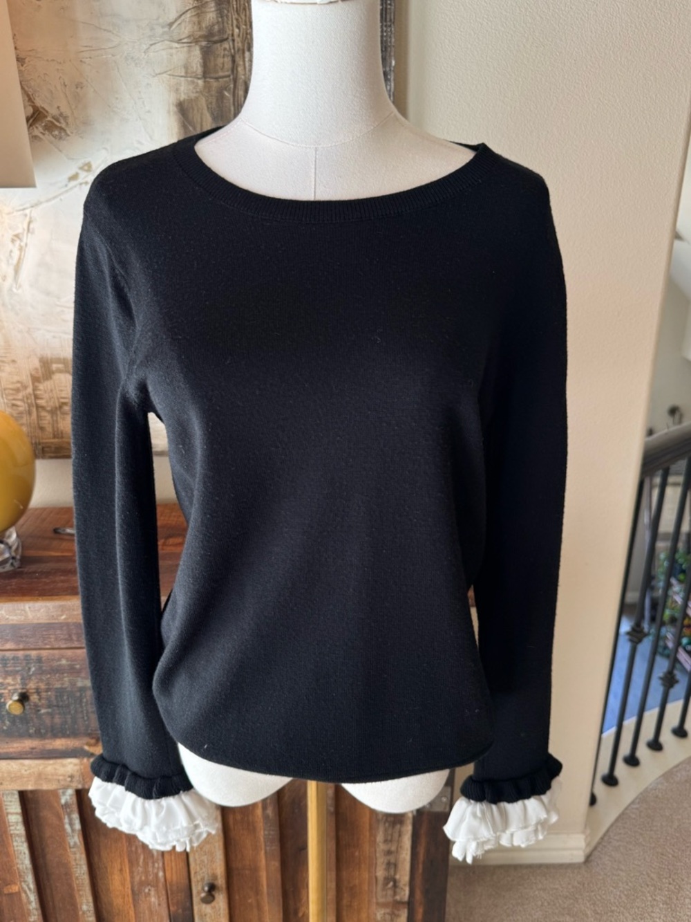Club Monaco Black Long Sleeve Sweater with Ruffle Cuffs- size M